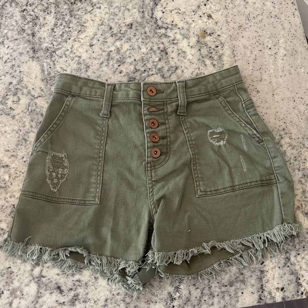 NOBO High Waist Olive Green Frayed Shorts